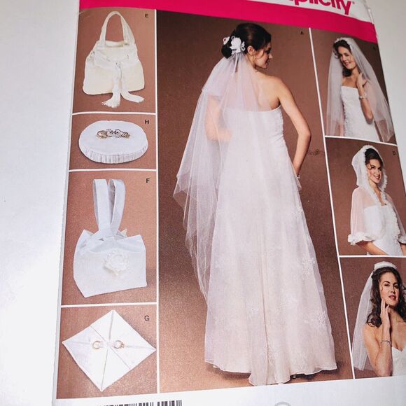 Simplicity Pattern 2610 Bridal Veil Accessories Capelet Ring Pillow Bag One Size - Picture 3 of 9